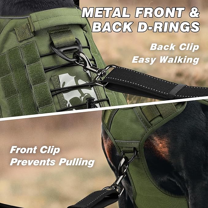 WINGOIN Green Harness with Handle Tactical Dog Harness for Large Dogs No Pull Adjustable Reflective K9 Military Dog Vest Harnesses with Easy Control Handle and Hook & Loop Pa(XL) - PAWPICO