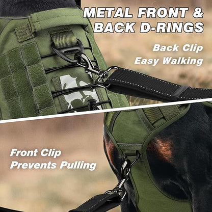 WINGOIN Tactical Dog Harness for Large Dogs, Heavy Duty No Pull Dog Harness with Handle, Adjustable Reflective Military K9 German Shepherd Big Size Dog Vest for Training, Walking, Hiking, Green (L) - PAWPICO