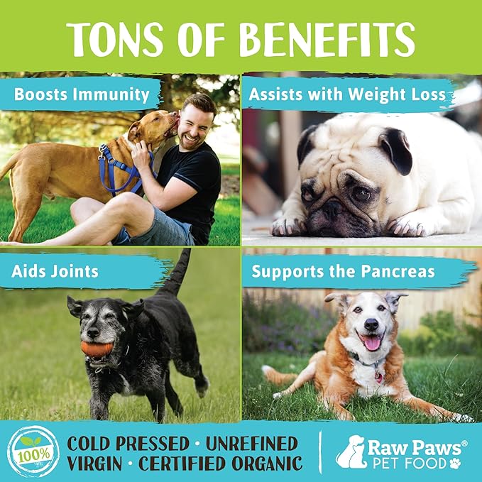 Raw Paws Virgin Organic Coconut Oil for Dogs & Cats, 4-oz - Treatment for Itchy Skin, Dry Nose, Paws - Hot Spot Lotion for Dogs - Natural Hairball Remedy for Dogs Raw+Paws+Pet+Food