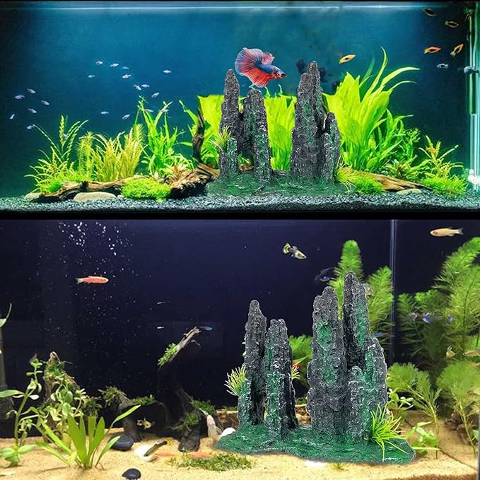 Aquarium Decoration for Fish Tank Rock Cave Aquarium Ornament Aquarium Mountain View Stone Ornaments Aquarium Decor Tree House Cave Fish Tank Decoration - Small VMCN