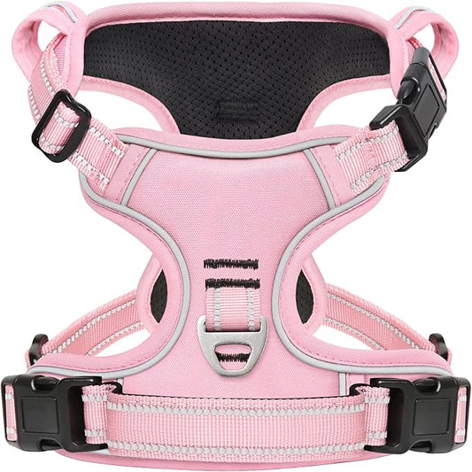 Timos Dog Harness, 3 Snap Buckles No-Pull Soft Padded Dog Vest with 2 Metal Leash Clips, Adjustable Reflective No Choke Pet Harness with Easy Control Handle for Small Dogs,Pale Pink,S Timos