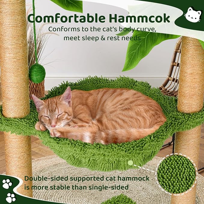 Dohump Cat Tree with Hammock and Premium Sisal Scratching Post,Activity Dangling Ball and Spring Ball for Indoor Kittens/Cats - PAWPICO