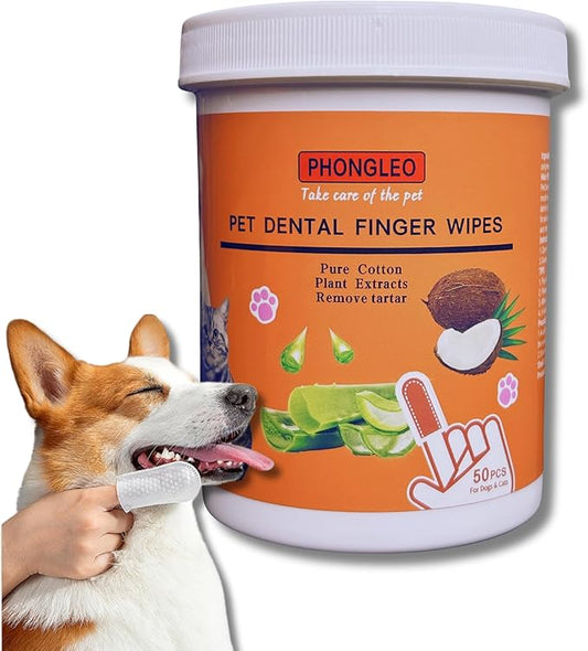 Dog Teeth Cleaning Wipes, Dog Dental Wipes, 50 PCS, Safe, Gentle with The Fragrance of Coconut Oil - Easy Oral, Eye, Ear Hygiene - Increases Loving Bonds, Brings Health & Joy to Pets. PHONGLEO