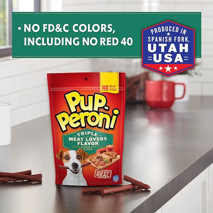 Pup-Peroni Dog Treats, Triple Meat Lovers Flavor, 5.6 Ounce (Pack of 8), Bacon, Sausage and Pepperoni - PAWPICO