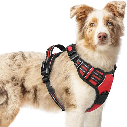 rabbitgoo Dog Harness Medium Sized, No Pull Pet Harness with 3 Buckles, Adjustable Soft Padded Pooch Vest with Instant Control Handle, Easy Walking Reflective Pet Vest for Medium Dogs, Red, M rabbitgoo
