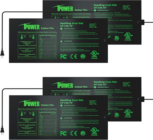 iPower 4 Pack 10" x 20.75" Seeding Heat Mat Upgraded Carbon Film Indoor Warm Hydroponic Plant Germination Starting Pad Durable Waterproof, Black iPower