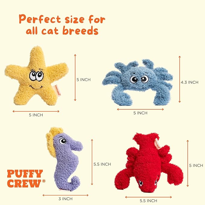 4 Pack Interactive Catnip Cat Plush Toy, Ocean Theme Set, 5'', for All Breed Size Cats (4 in 1) - PAWPICO