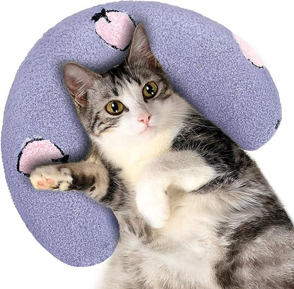 ucho Pillow for Cats, Ultra Soft Fluffy Pet Calming Toy Half Donut Cuddler, U-Shaped Pillow for Pet Cervical Protection Sleeping Improve- Purple ucho