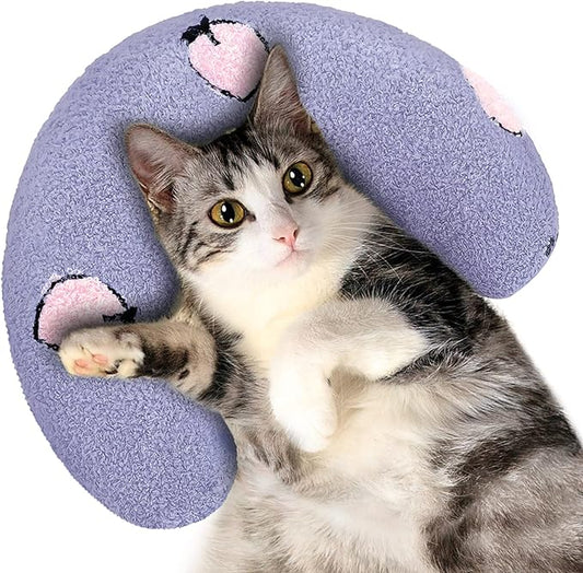ucho Pillow for Cats, Ultra Soft Fluffy Pet Calming Toy Half Donut Cuddler, U-Shaped Pillow for Pet Cervical Protection Sleeping Improve- Purple ucho