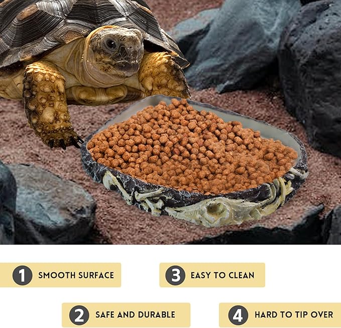 Reptile Water Bowl Food Dish Resin Rock Reptile Feeder Tortoise Food and Water Feeding Plate Amphibian Drinking Basin Reptile Habitat Tank Accessories for Turtle Lizard Leopard Gecko Chameleon MUYG