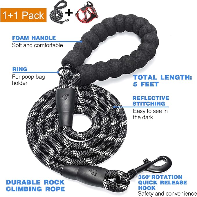 No Pull Harness Adjustable Reflective Oxford Easy Control Medium Large Dogs with A Free Heavy Duty 5ft Leash tobeDRI