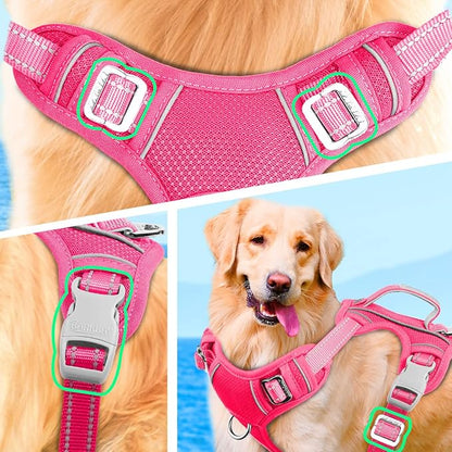 BARKBAY No Pull Dog Harness Large Reflective Dog Harness with Front Clip and Easy Control Handle for Walking Training Running with ID tag Pocket(Pink,S) BARKBAY