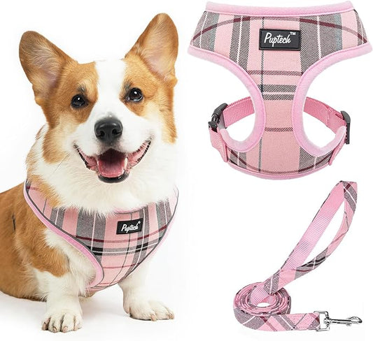 PUPTECK Soft Mesh Dog Harness and Leash Set Pet Puppy Cat Comfort Padded Vest No Pull Harnesses, Light Pink, XL PUPTECK