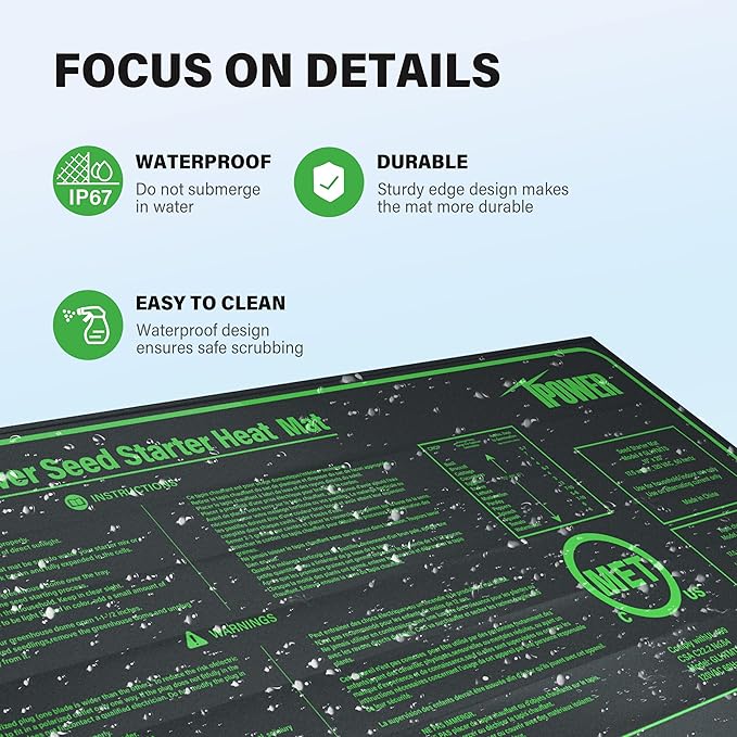 iPower 10" x 20" Waterproof Durable Seedling Heat Mat Warm Hydroponic Plant for Indoor Gardening Germination Starting, 2 Pack iPower
