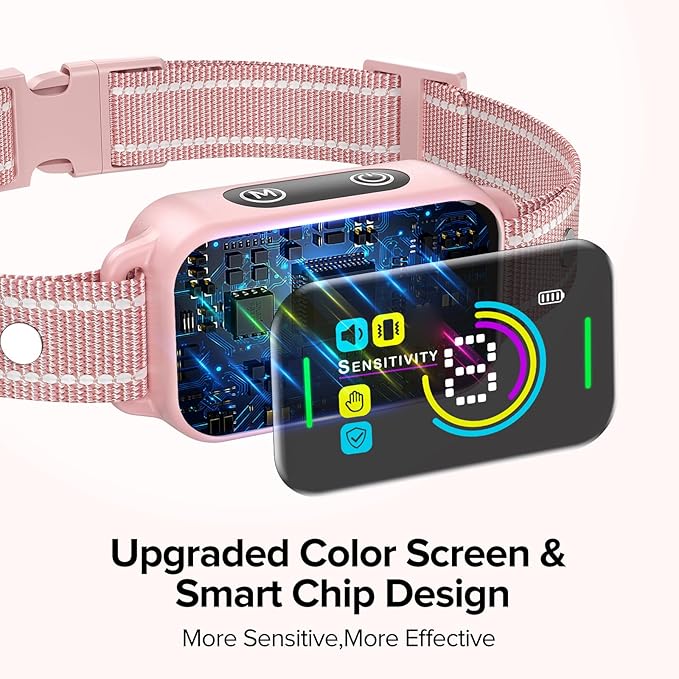 DINJOO Bark Collar, Dog Bark Collar for Large Medium Small Dogs,Smart Bark Collar,Rechargeable Anti Barking Training Collar with 8 Adjustable Sensitivity,Bark Collar with Beep (Pink) - PAWPICO
