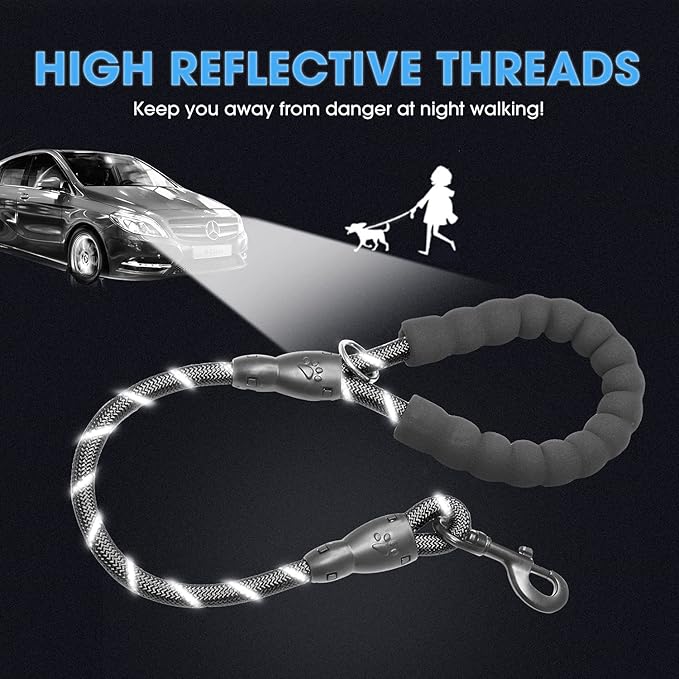 BAAPET 2/4/5/6 FT Dog Leash with Comfortable Padded Handle and Highly Reflective Threads for Small Medium and Large Dogs (2FT-1/2'', Black) BAAPET