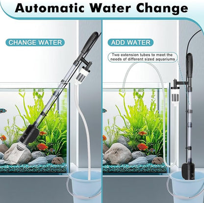 AQQA Aquarium Vacuum Gravel Cleaner Electric Fish & Turtle Tank Water Changer 6 in 1 Multi-Functional Aquarium Cleaning Tools Set for Water Cleaning & Circulation (20W, 320GPH) AQQA