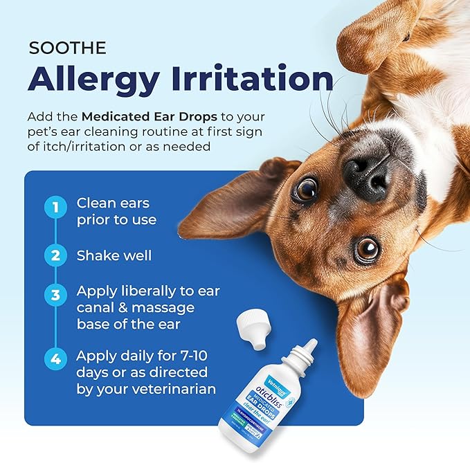 Vetnique Oticbliss Medicated Cat & Dog Ear Cleaner Drops - Dog Ear Infection Treatment with 1% Hydrocortisone to Soothe Itching, Redness, & Swelling - Vet Recommended VetniqueLabs