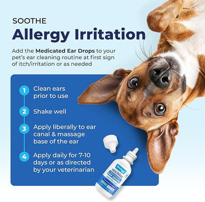 Vetnique Oticbliss Medicated Cat & Dog Ear Cleaner Drops - Dog Ear Infection Treatment with 1% Hydrocortisone to Soothe Itching, Redness, & Swelling - Vet Recommended VetniqueLabs