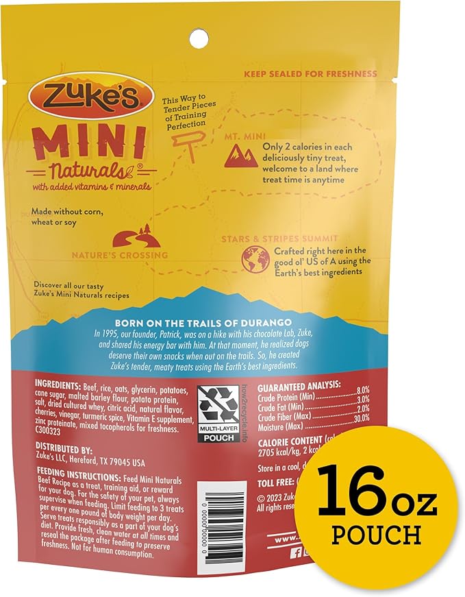 Zuke’s Mini Naturals Dog Training Treats for Dogs of All Sizes, Pet Treats made with Real Beef, 16 oz. Resealable Pouch - 16 oz. Bag - PAWPICO