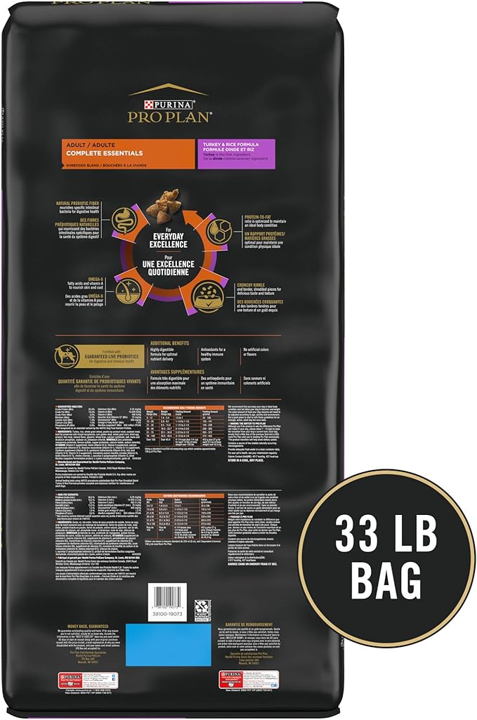 Purina Pro Plan High Protein Dog Food With Probiotics for Dogs, Shredded Blend Turkey & Rice Formula - 33 lb. Bag - PAWPICO