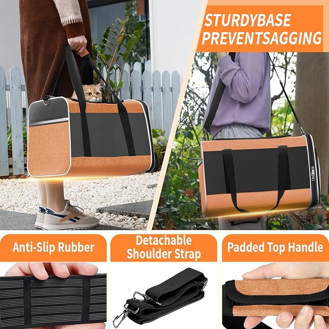 Large Cat Carry Bag, Soft Shell Shih-Tzu Pet Transport Crate, 18x12x12 Top Opening Maltese-Dog Traveling Mesh Kennel 10 Pound, Big Bunny Rabbit Carrying Case Animal Carrier Kitty Product Orange - PAWPICO