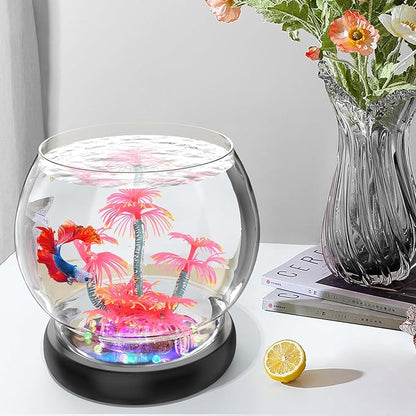hygger 0.5 Gallon/1 Gallon Glass Fish Bowl with LED Light and Decor, Small Round Betta Fish Tank Goldfish Bowl, Round Clear Unbreakable Aquarium/Vase/Hydroponic Plant Terrarium, Nice Centerpieces hygger