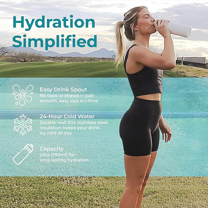 ExtremeMIST - GoMist Misting & Drinking Bottle - Personal Mister - Cooling Water Bottle with Easy-Drink Spout - Stainless-Steel Double Wall Insulation - Portable Mist Bottle - Polar White, 25 oz/750ml ExtremeMist