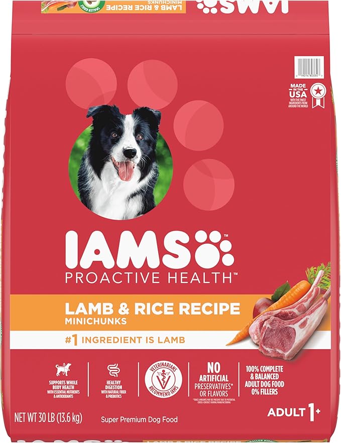 IAMS Minichunks Adult Dry Dog Food Lamb & Rice Recipe Dog Kibble, 30 lb. Bag - PAWPICO