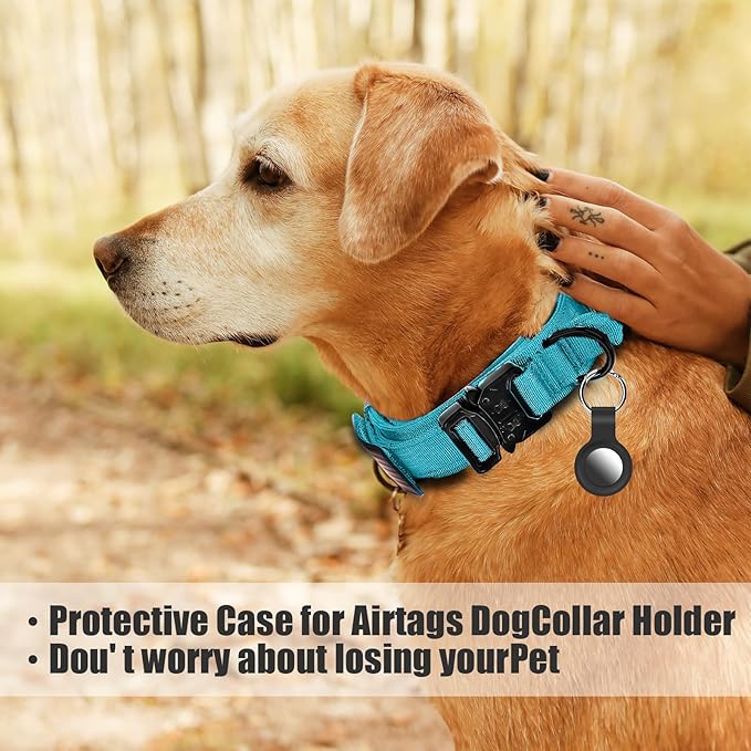 Tactical Dog Collar Military Dog Collar Adjustable Nylon Dog Collar Heavy Duty Metal Buckle with Handle for Dog Training,with Patches(Light Blue 1, M) Celifelight