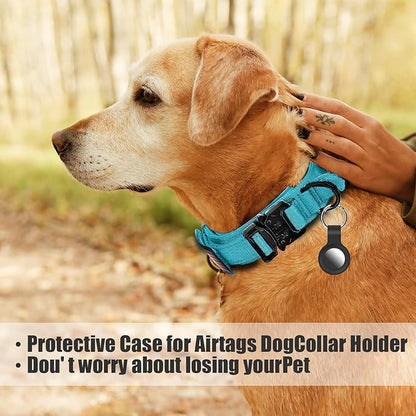 Tactical Dog Collar Military Dog Collar Adjustable Nylon Dog Collar Heavy Duty Metal Buckle with Handle for Dog Training,with Patches(Light Blue 1, M) Celifelight