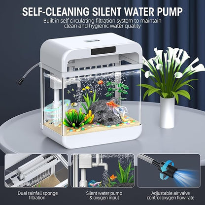 Fish Tank Aquarium 2.2 Gallon Fish Bowl with Adjustable 3 Color Lighting 3 in 1 Pump with Filteration, Oxygenation, Water Circulation Triple Function, HD Float Glass, Leak-Proof Thickened Base Focusonhomelifeandhealth