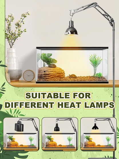 Reptile Lamp Stand, Heat Lamp Stand (15.7 to 74.3 inch) with Adjustable 360° Swing Arm for Terrarium, Reptile Heat Lamp Stand for Bearded Dragons, Turtles, and Chameleons (Black) BESTSHOP