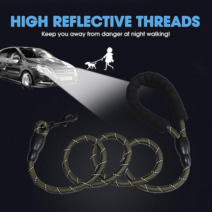 BAAPET 2/4/5/6 FT Dog Leash with Comfortable Padded Handle and Highly Reflective Threads for Small Medium and Large Dogs (5FT-1/2'', Olive Green) BAAPET