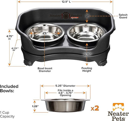 Neater Feeder - Express Model - Mess-Proof Cat Bowls (Cat, Black) – Made in USA – Elevated, No Spill, Non-Tip, Non-Slip, Raised Stainless Steel Food & Water Pet Bowls - PAWPICO