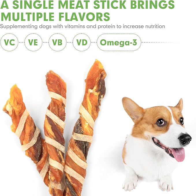 MON2SUN Dog Treats, Triple Flavor Jerky Twist Sticks, 4.5-5 Inch Chicken Duck and Codfish Sticks Dog Chews for Small Dogs, Healthy Dog Snacks, 17.64 oz (50 Count-Pack of 1) - PAWPICO