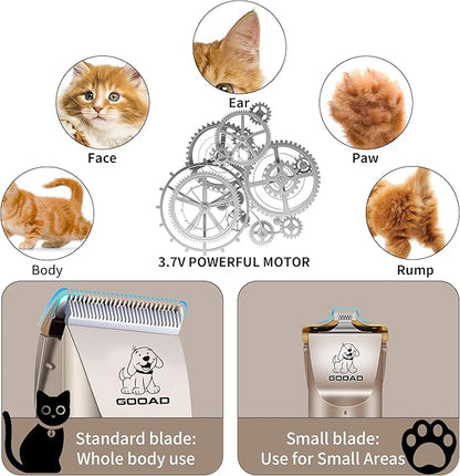Cat Clippers for Matted Hair, Cat Grooming Kit, Cordless Cat Shaver for Long Hair, Low Noise Paw Trimmer, Cat Hair Trimmer for Grooming,Quiet Pet Hair Clippers Tools for Cats Dogs (Gold) - PAWPICO