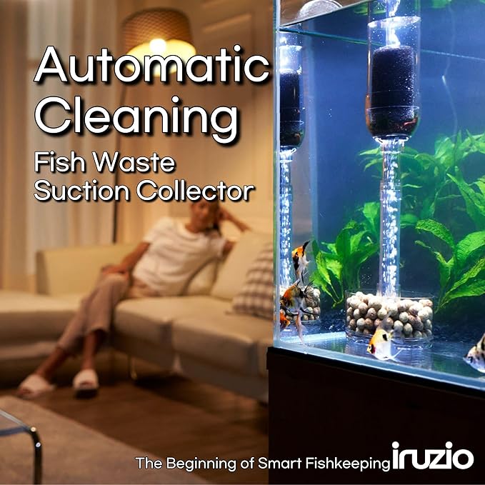 Aquarium Cleaner - No Grinding Fish Waste Remover with Automatic Suction Collector and Handheld Vacuum (Medium_Water Depth of 10.6-17.7in) IRUZIO