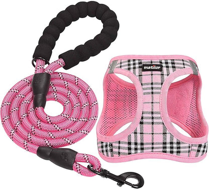 Dog Harness Step-in Breathable Puppy Cat Dog Vest Harnesses for Small Medium Dogs Pink Plaid matilor