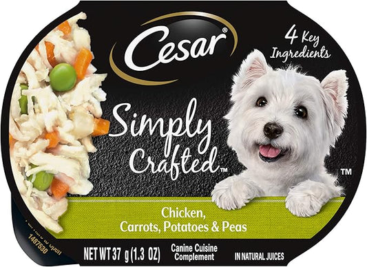 CESAR SIMPLY CRAFTED Adult Wet Dog Food Meal Topper, Chicken, Carrots, Potatoes & Peas, 1.3oz., Pack of 10 - PAWPICO