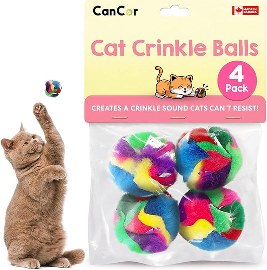 Cat Crinkle Balls 1.5 Inch (4-Pack) - Mini Crinkle Cat Toys for Indoor Cats - Multi-Color Crinkle Cat Toy - Cat Toys Crinkle Balls to Keep Fit and Active - Canadian-Made Crinkle Balls for Cats - PAWPICO