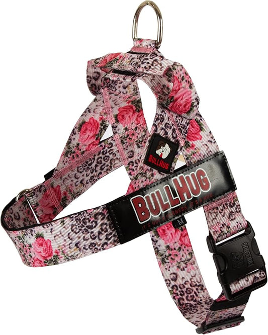 BULLHUG Harness – Made for Larger Chested Dogs Like English Bulldogs, French Bulldogs, Pugs & More. Stops Dogs from Pulling & Choking on Walks (Rosie, Large) BULLHUG