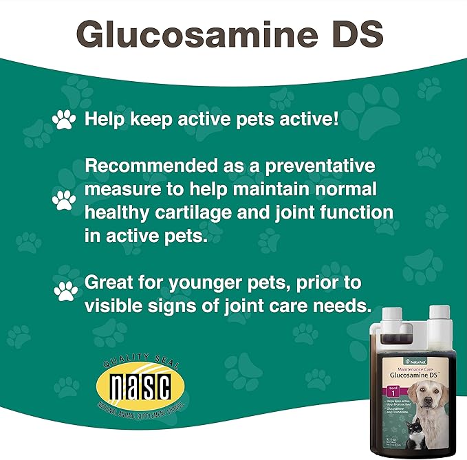NaturVet Glucosamine DS Level 1 Maintenance, Joint Care Support Supplement for Dogs and Cats, Liquid, Made in The USA with Globally Source Ingredients 32 Ounce NaturVet