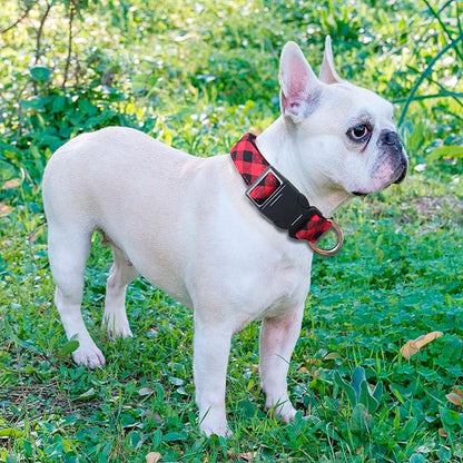 Reflective Dog Collar Padded with Soft Neoprene Breathable Adjustable Nylon Dog Collars for Small Medium Large Dogs (Small (Pack of 1), Red Plaid Collar+Leash) ladoogo