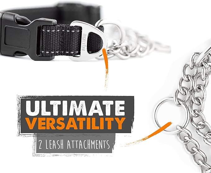 Mighty Paw Martingale Dog Collar 2.0 | Trainer Approved Limited Slip Collar with Stainless Steel Chain & Heavy Duty Buckle - Modified Cinch Collar for Gentle & Effective Pet Training - Medium, Black MightyPaw