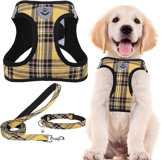PUPTECK Adjustable Dog Harness Collar and Leash Set Step in No Pull Pet Harness for Small Medium Dogs Puppy and Cats Outdoor Walking Running, Soft Mesh Padded Reflective Vest Harnesses, Yellow, XS PUPTECK
