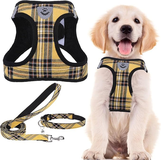 PUPTECK Adjustable Dog Harness Collar and Leash Set Step in No Pull Pet Harness for Small Medium Dogs Puppy and Cats Outdoor Walking Running, Soft Mesh Padded Reflective Vest Harnesses, Yellow, XL PUPTECK