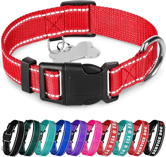 TECEUM Reflective Pet Collar – Red – XL – Basic Nylon Dog Collar – Quick Release Buckle – Fits Small, Medium and Large Dogs, Puppies, Cats – ESA & Service Dog Options TECEUM