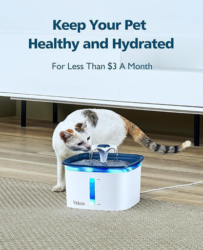 Veken Cat Water Fountain Filter, Classic 8 Pack Replacement Filters & 8 Pack Replacement Pre-Filter Sponges for 67oz, 95oz, 135oz Automatic Pet Fountain Dog Water Dispenser - PAWPICO