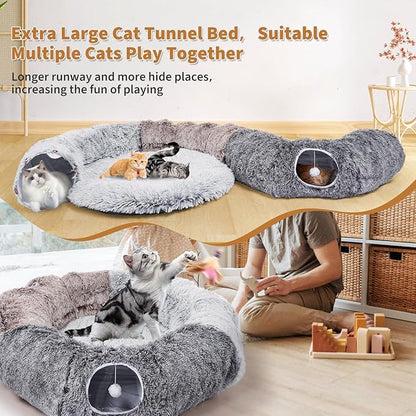 Odoland Large Cat Tunnels for Indoor Cats Fluffy Cat Bed and Detachable Cat Cave Tunnels with 20 Cat Toys, Cat Donut Tunnel and Variety Kitten Toy Set for Chewing Playing - PAWPICO